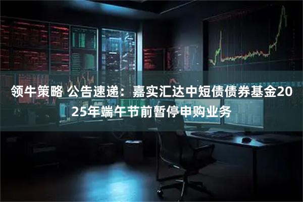 领牛策略 公告速递：嘉实汇达中短债债券基金2025年端午节前暂停申购业务