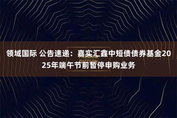 领域国际 公告速递：嘉实汇鑫中短债债券基金2025年端午节前暂停申购业务